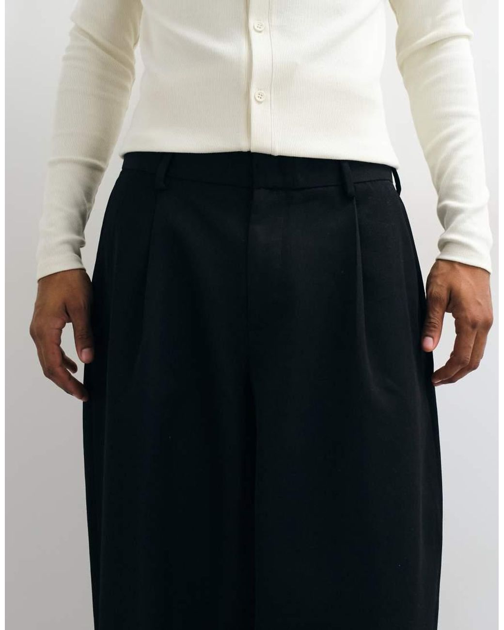 ASOS White Tailored Pleated Wide Barrel Leg Pants for men
