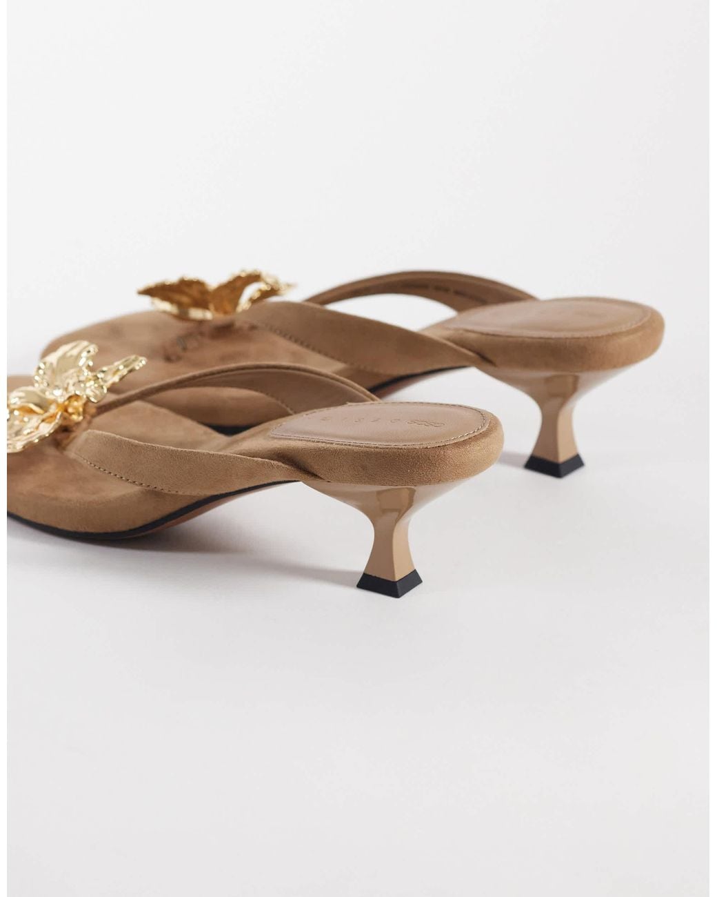 ASOS Brown Havana Trim Detail Toe Thong Kitten Heel Sandals