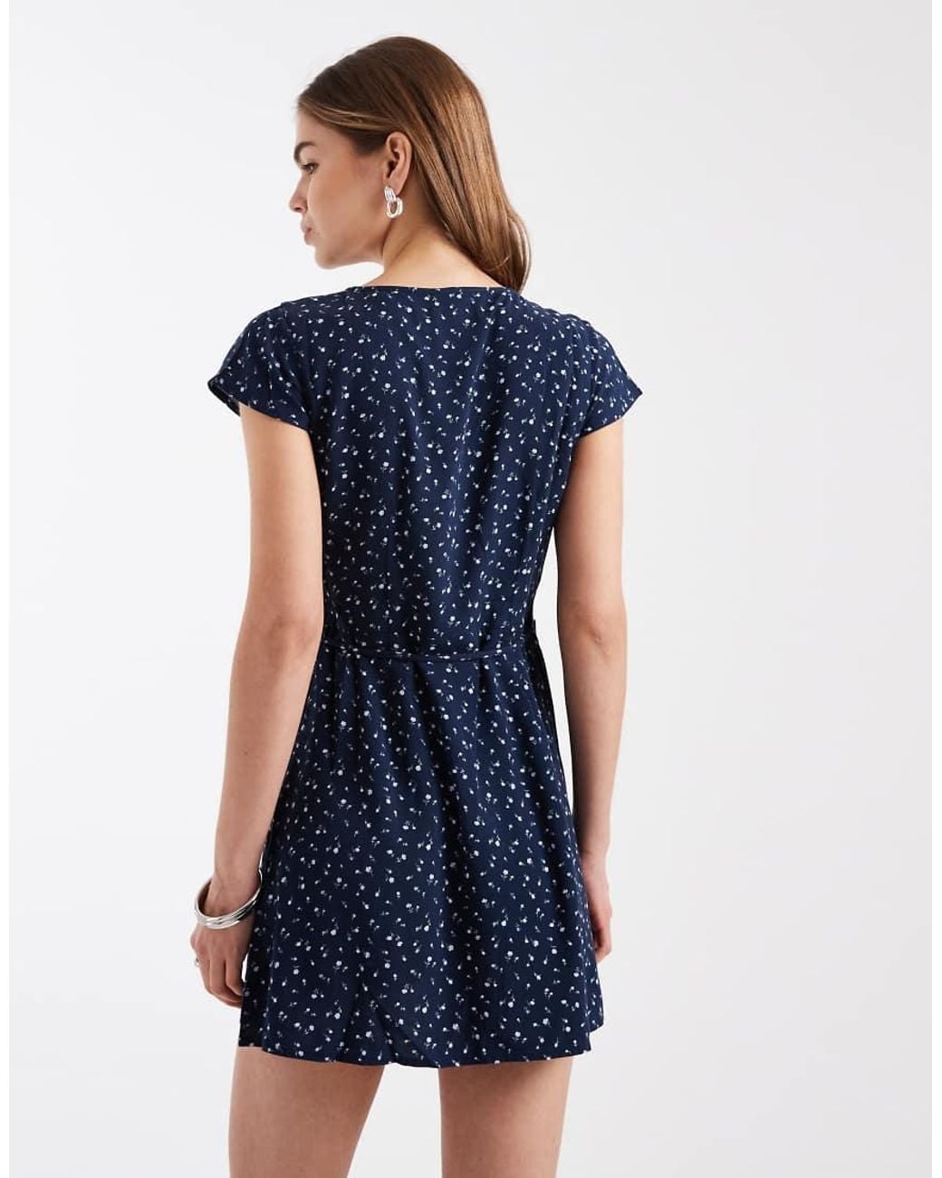 Hollister Blue Short-sleeve Wrap Mini Dress