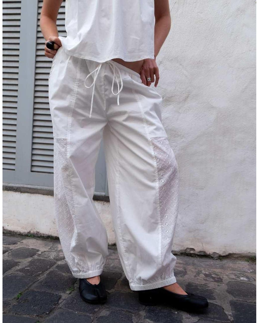 Daisy Street Gray X Emma Jean Barrel Pull On Trousers With Broderie Panel