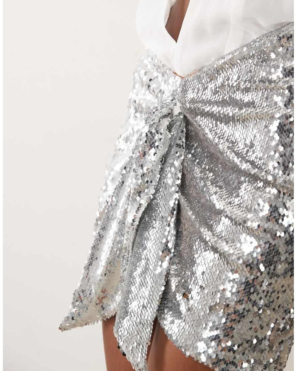 The Dolls House Natural Beaudelle Premium Knot Detail Sequined Mini Skirt