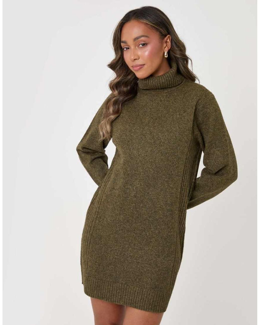 Threadbare Green Wool Blend Roll Neck Mini Dress