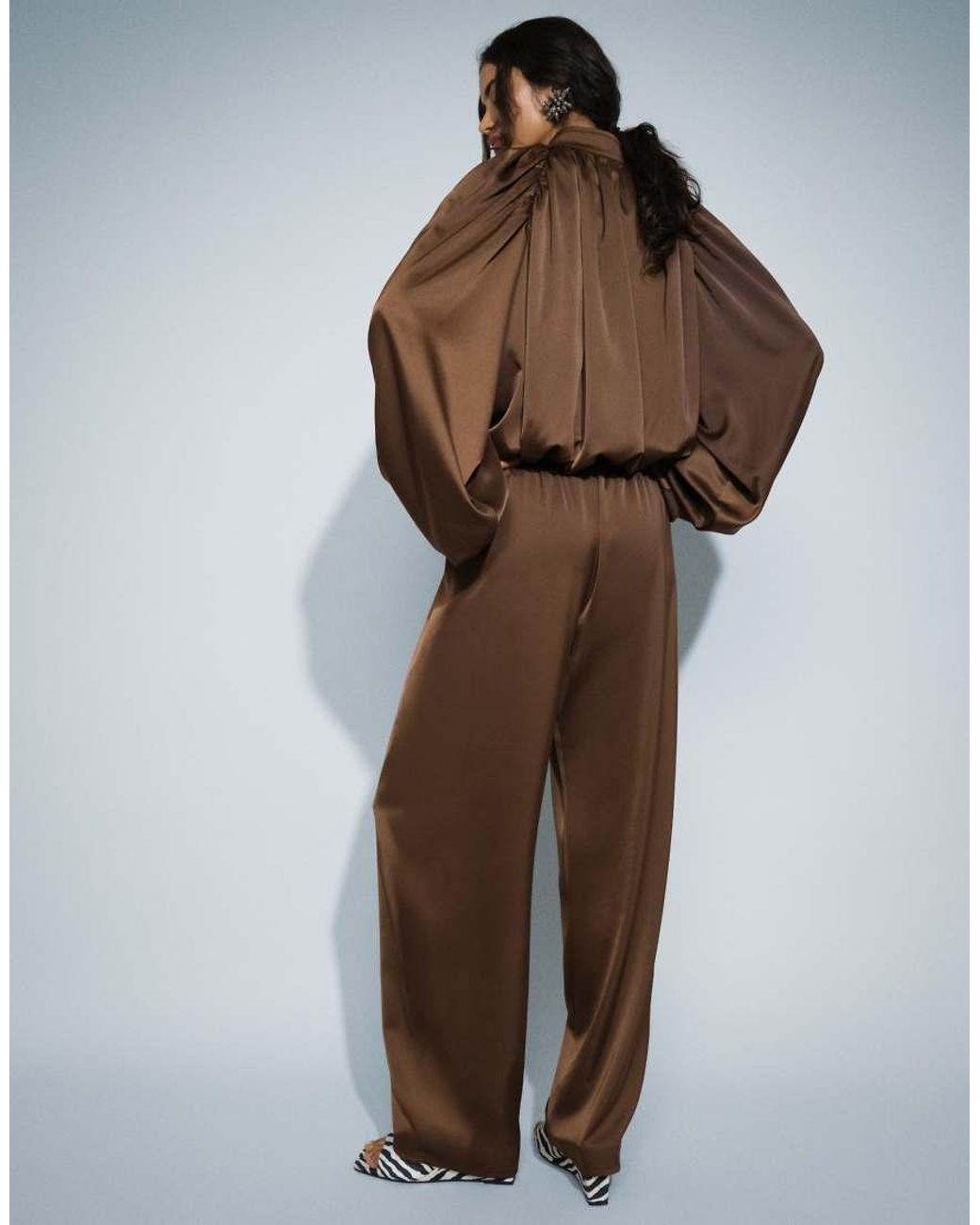 Missy Empire Brown Satin Drawstring Relaxed Pants