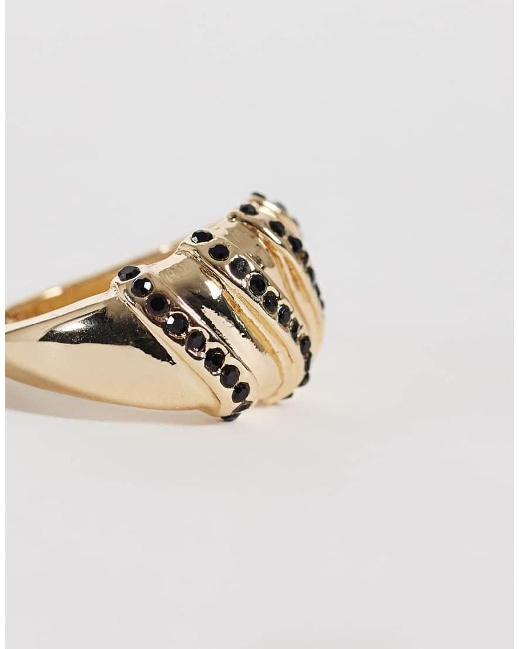 ASOS Metallic Ring With Swirl Crystal Stone Set Detail