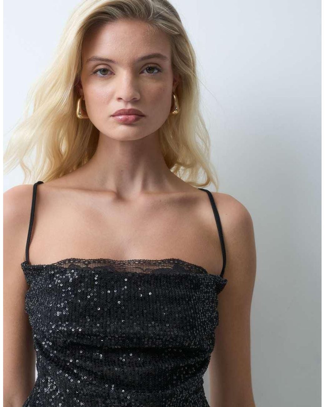 ASOS Black Sequin Cami With Lace Peek A Boo