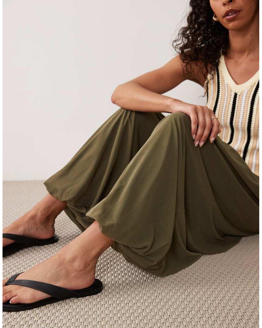 ASOS Natural Cropped Soft Balloon Pants With Deep Waistband