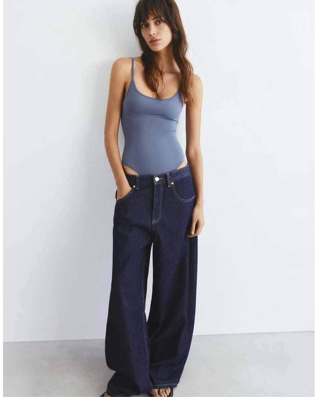 Pull&Bear Blue Polyamide Bodysuit With Thin Straps