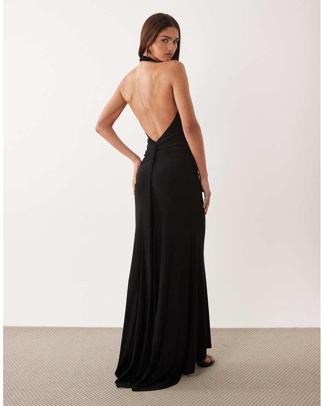 ASOS White Deep Plunge Halter Maxi Dress With Ruched Hip