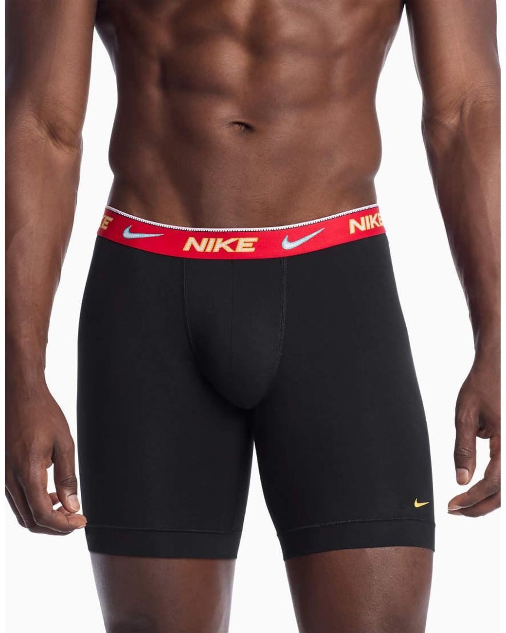 Nike Black Dri-fit Essential Cotton 3 Pack Long Boxer Briefs With Red/gray/ Waistbands for men