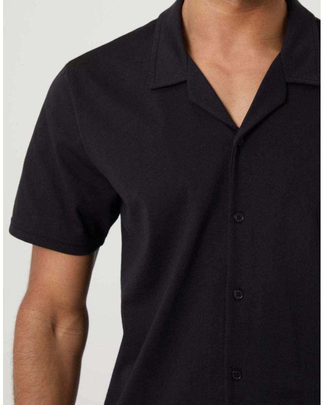 Threadbare Black Cotton Shirt & Shorts Lounge Set for men