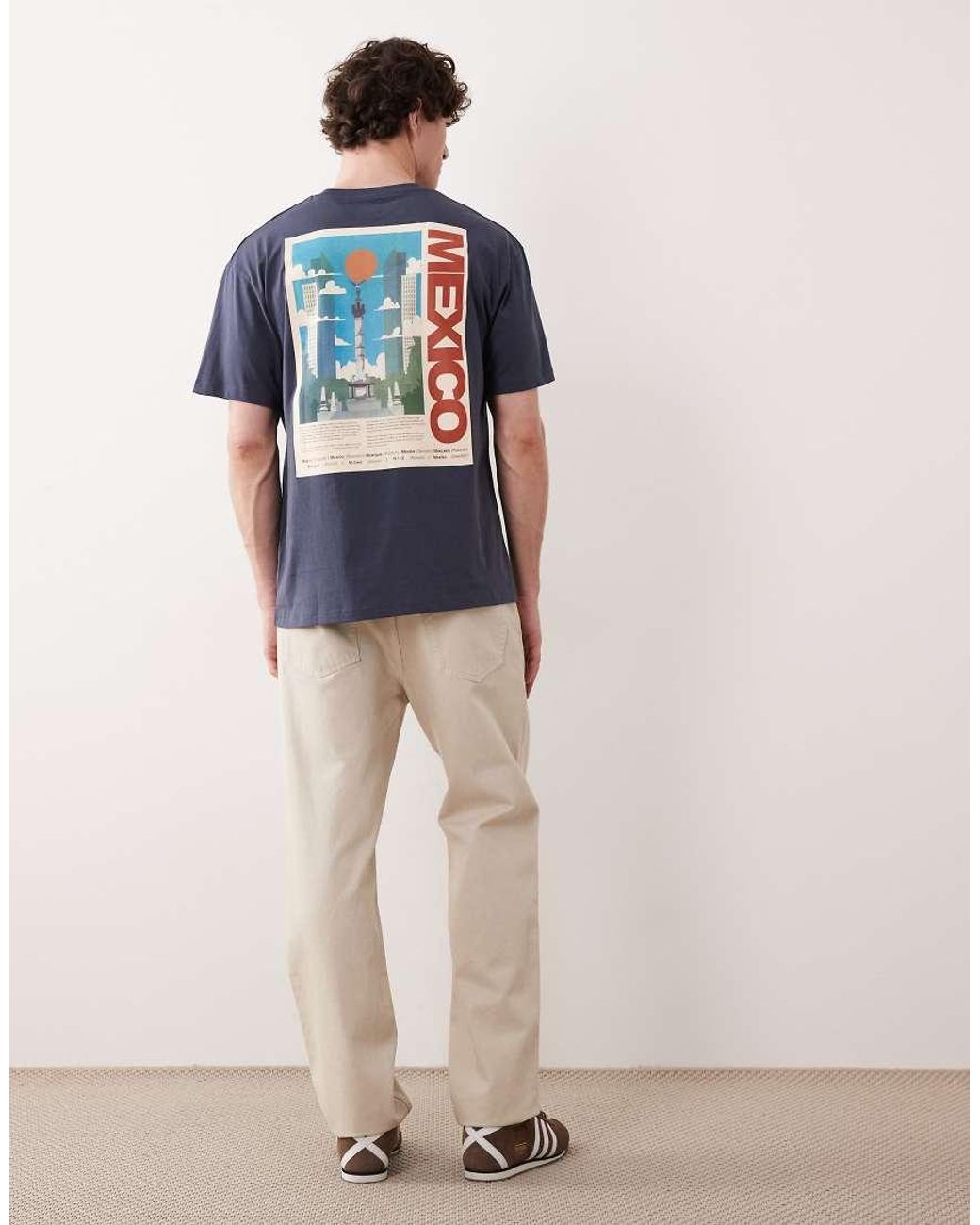 Jack & Jones Blue Mexico Postcard Backprint T-shirt for men