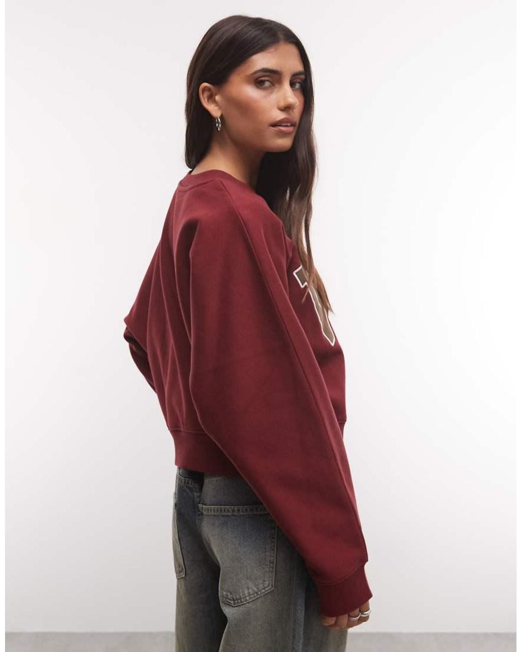 ASOS Red Weekend Collective Icon Batwing Sweatshirt With Varsity Graphic