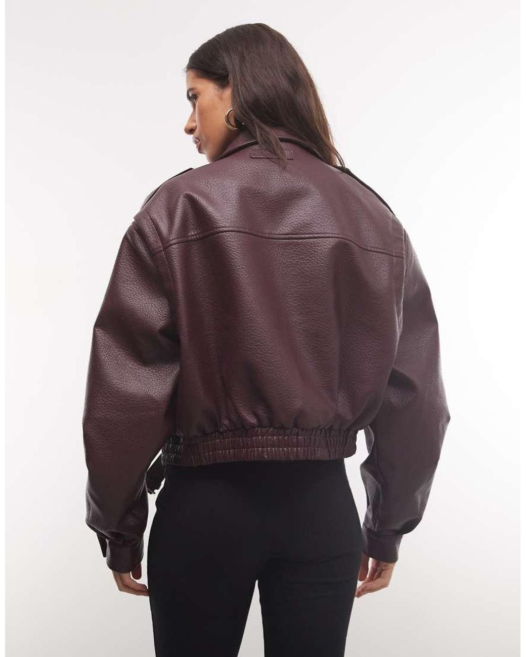 CERNUCCI Purple Textured Faux Leather Funnel Neck Biker Jacket