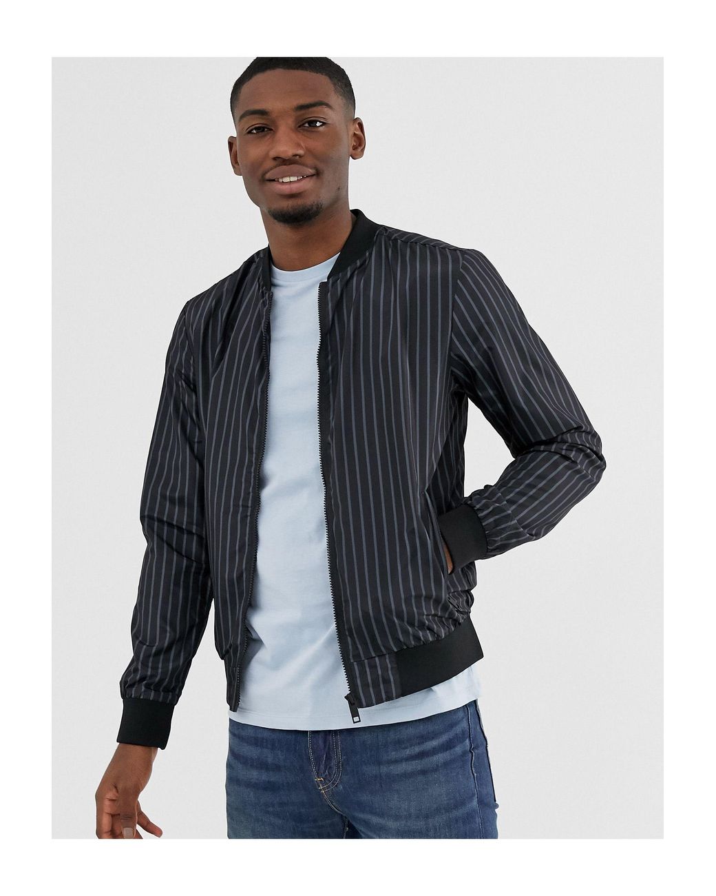 Striped bomber hotsell jacket mens
