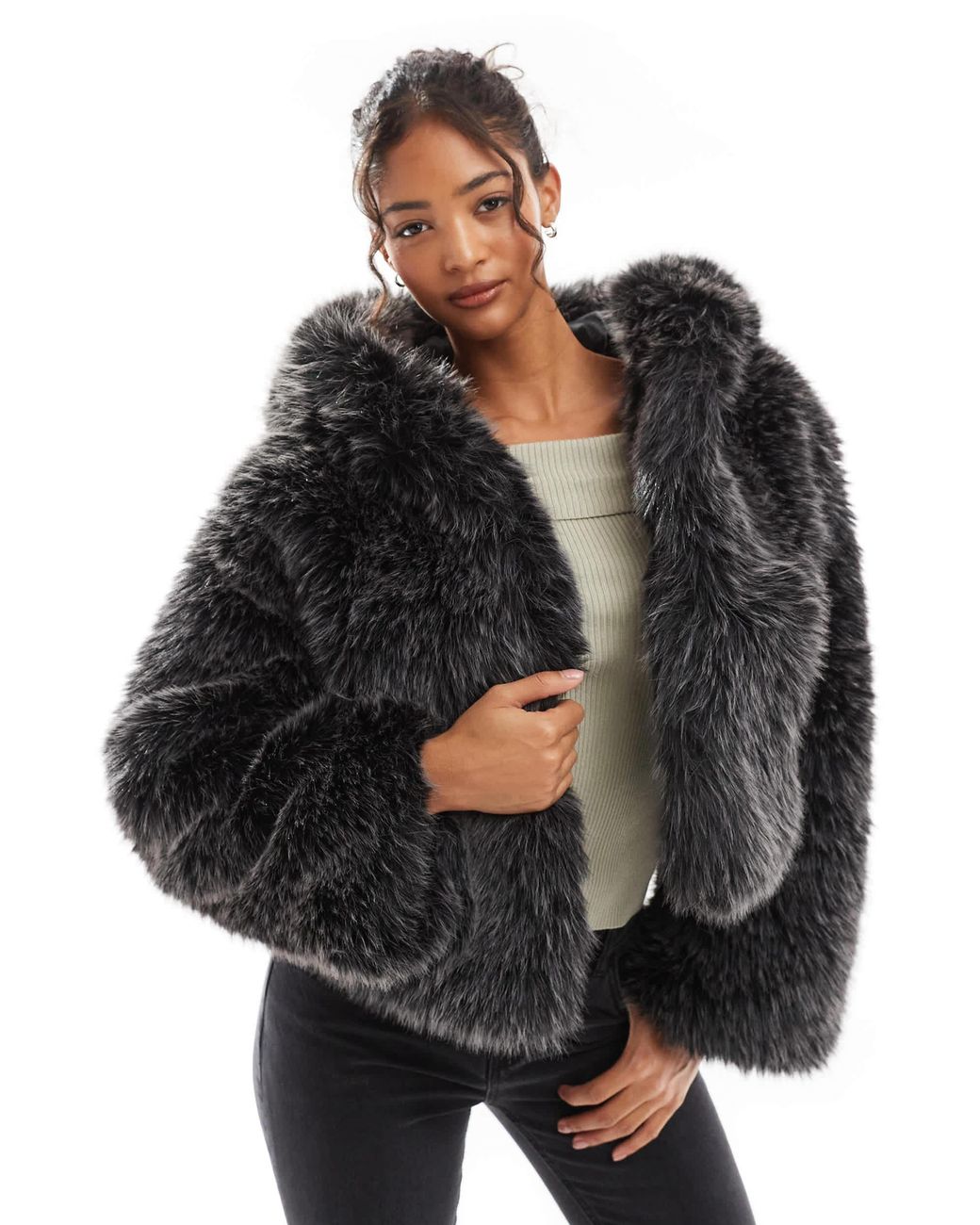 Bershka faux fur hooded jacket sale