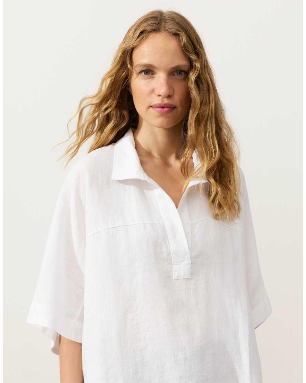 Oysho White Oversize 100% Linen Short-sleeved Shirt