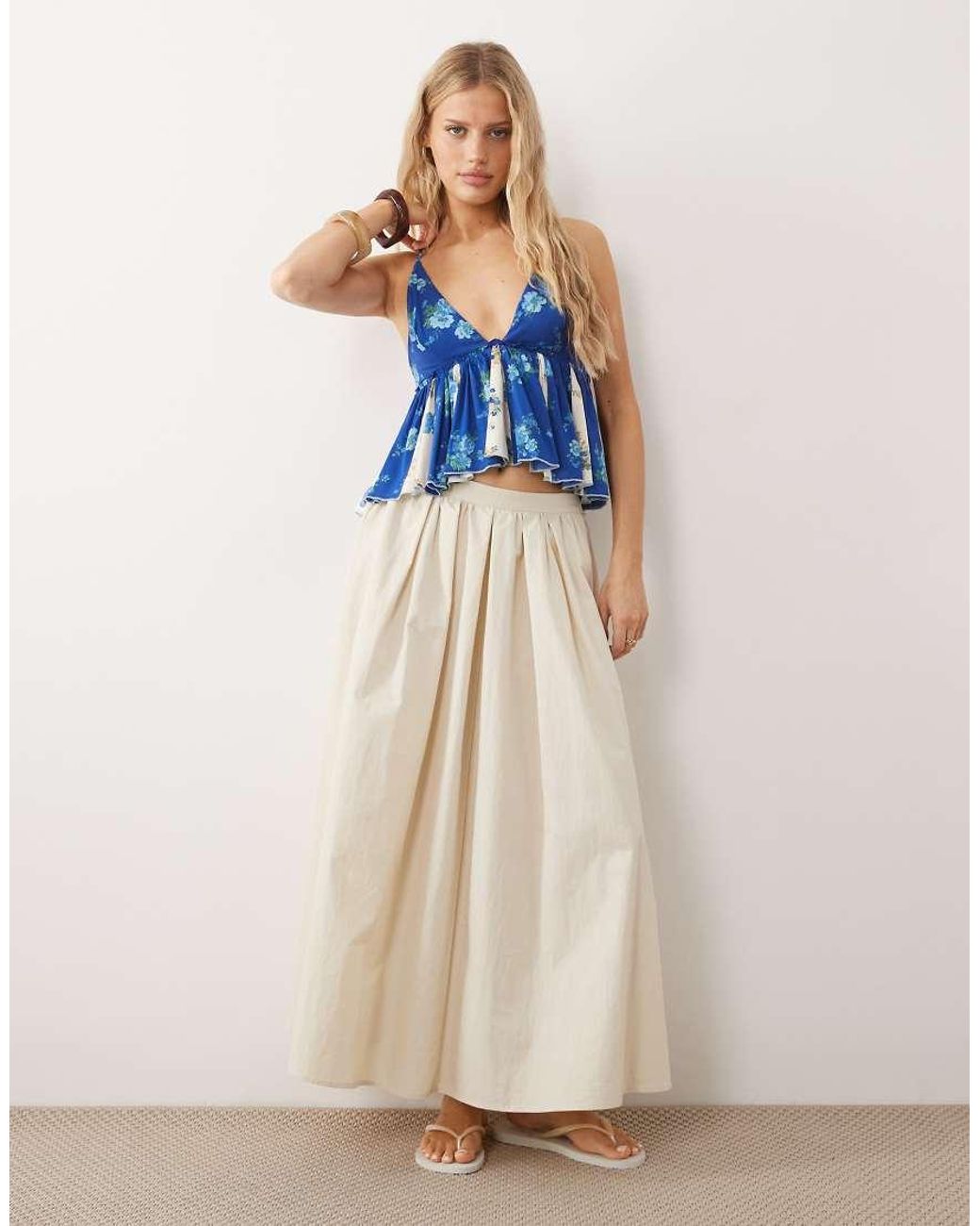 Free People Blue V Neck Peplum Cami Top