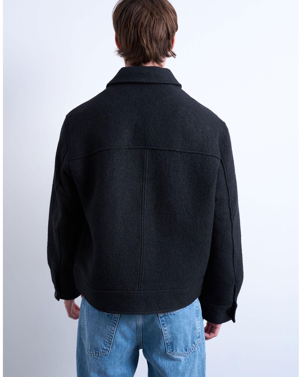 Topman Blue Wool Blend Zip Through Shacket for men