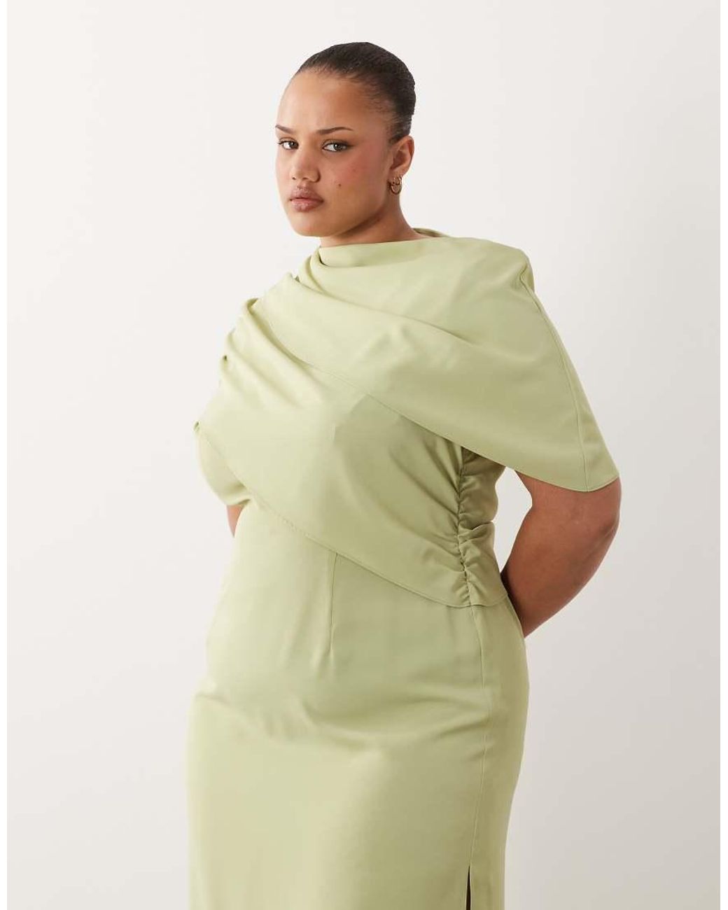 ASOS Green Asos Design Curve Fallen Shoulder Slinky Midi Dress