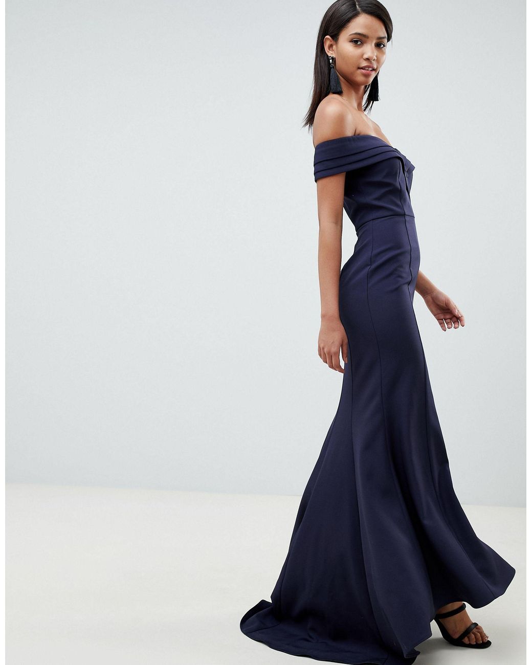 off shoulder navy maxi dress