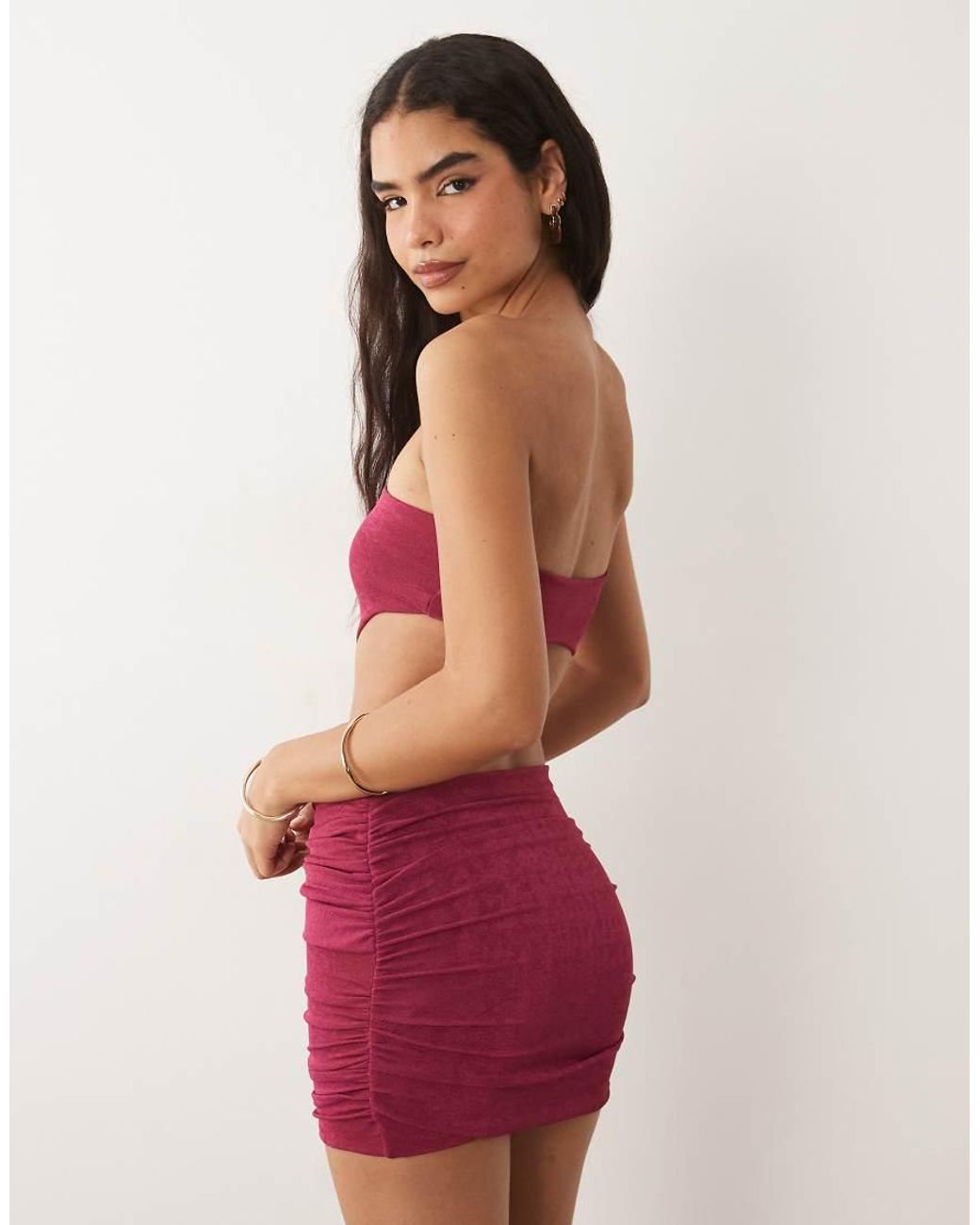 Oh Polly Textured Jersey Asymmetric Cut Out Detail Mini Dress
