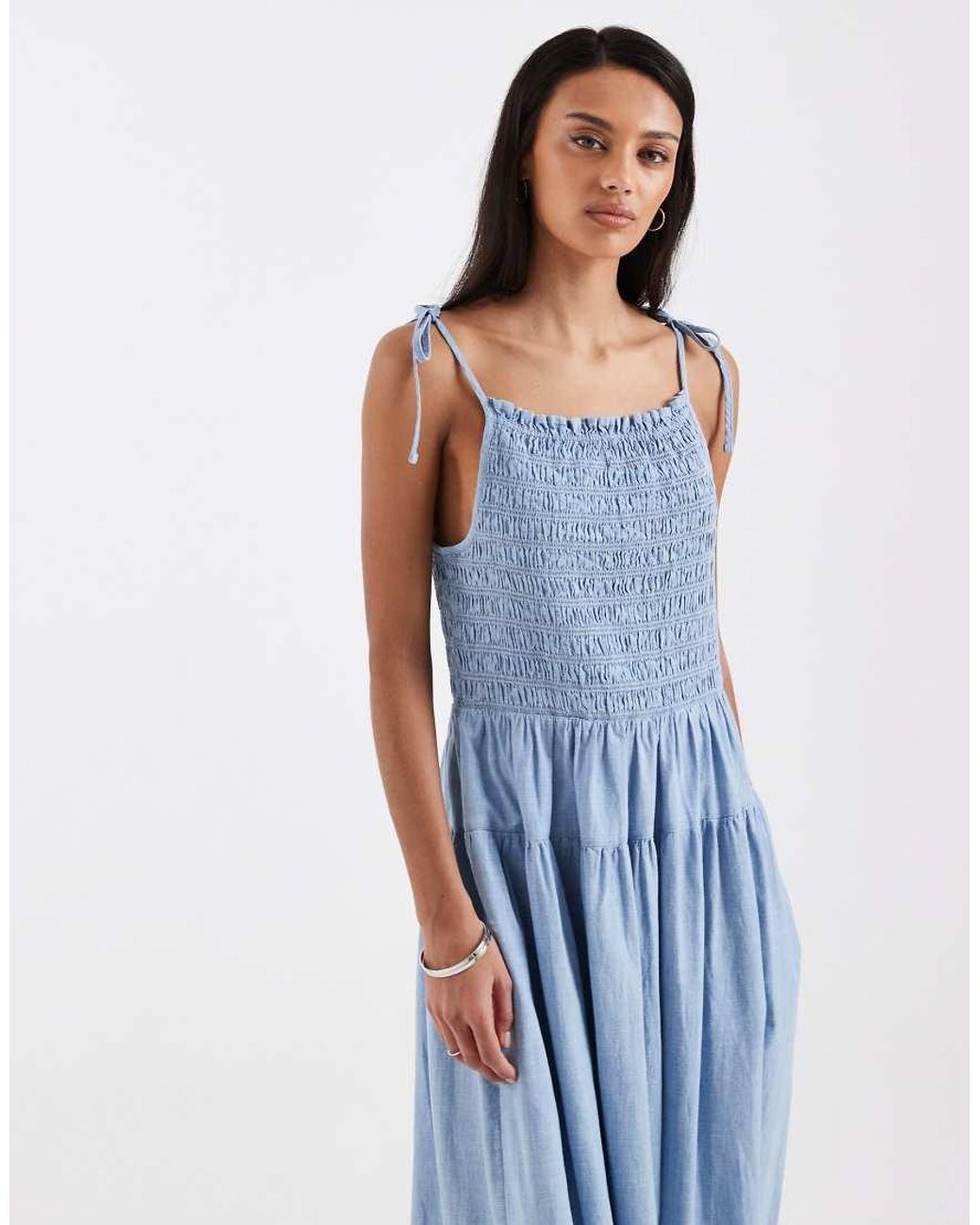 Levi's Blue Shirred Midi Sundress