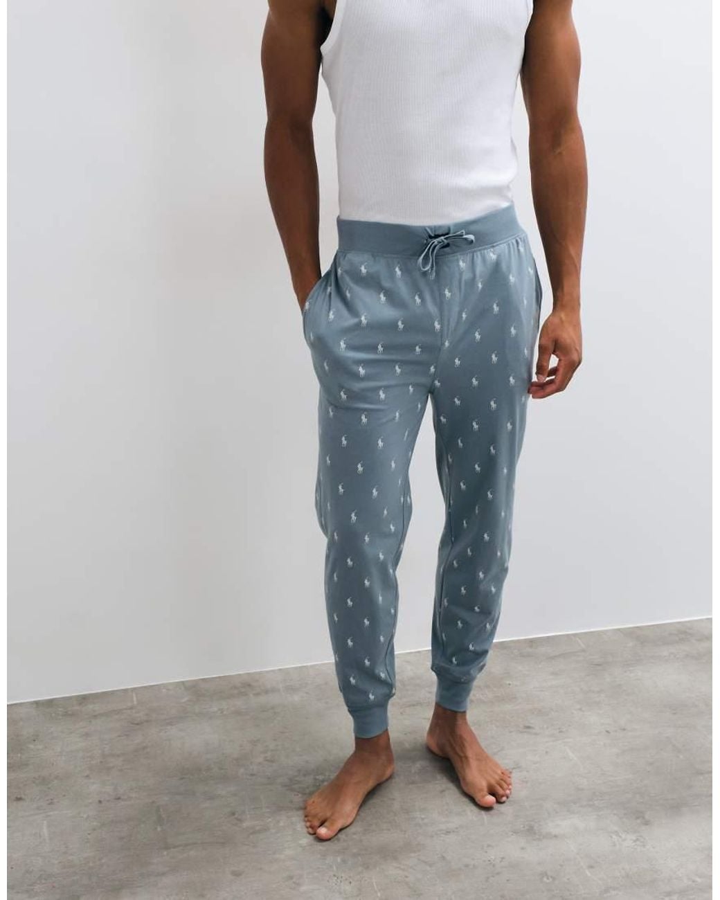 Polo Ralph Lauren Blue Lounge Trousers With All Over Logo for men