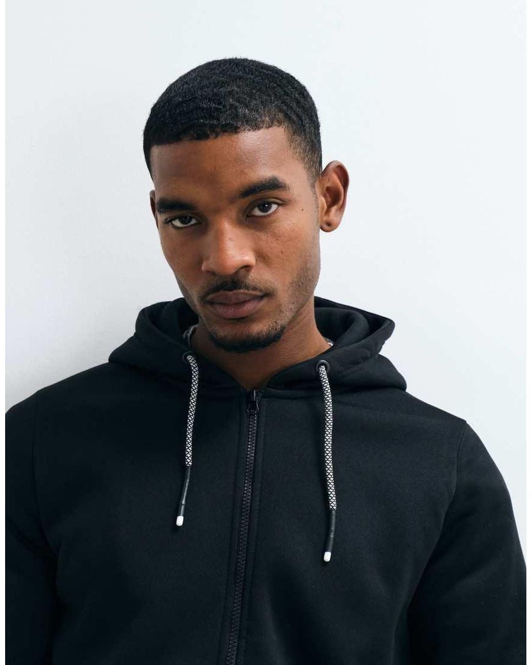Brave Soul Blue Zip Through Hoodie With Drawcords for men