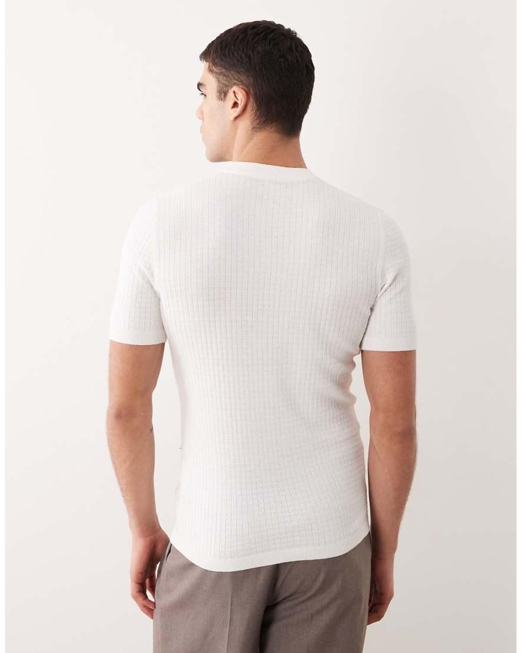 ASOS White Muscle Fit Short Sleeve Knitted Waffle Crew Neck T-Shirt for men
