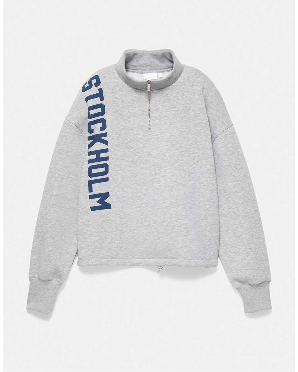 Pull&Bear Gray Quarter-Zip Graphic Sweatshirt