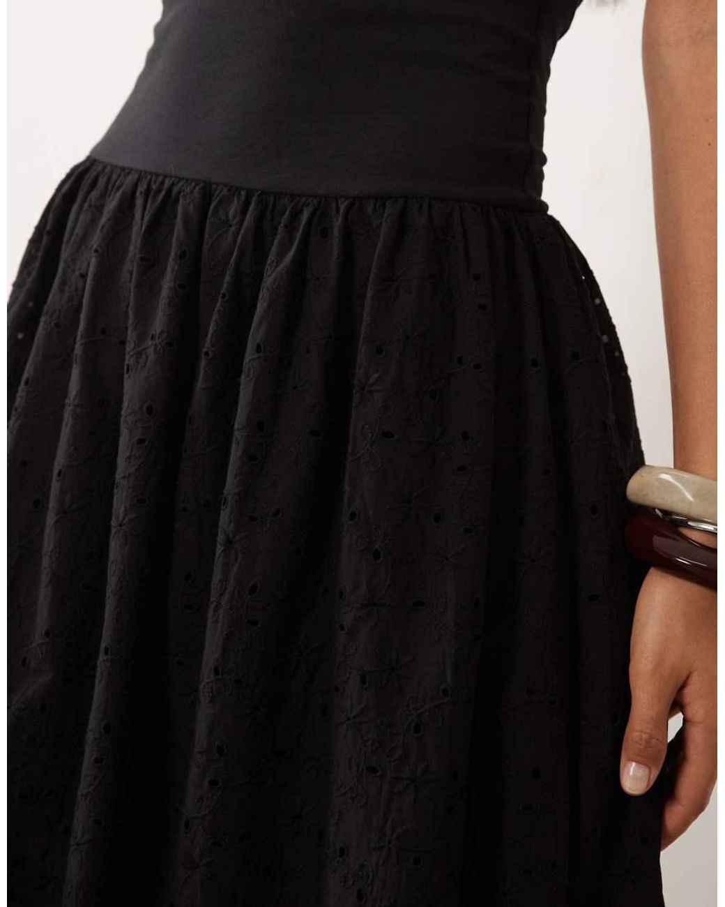 Mango Black 100% Cotton Off Shoulder Maxi Dress