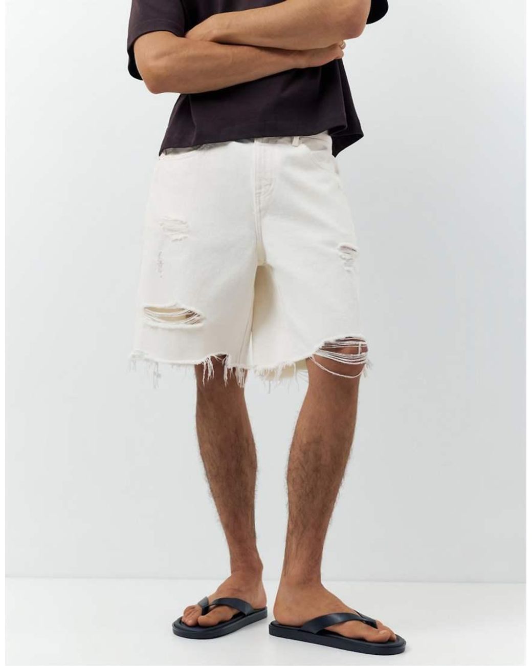 Pull&Bear Blue Straight-leg Denim Bermuda Shorts for men