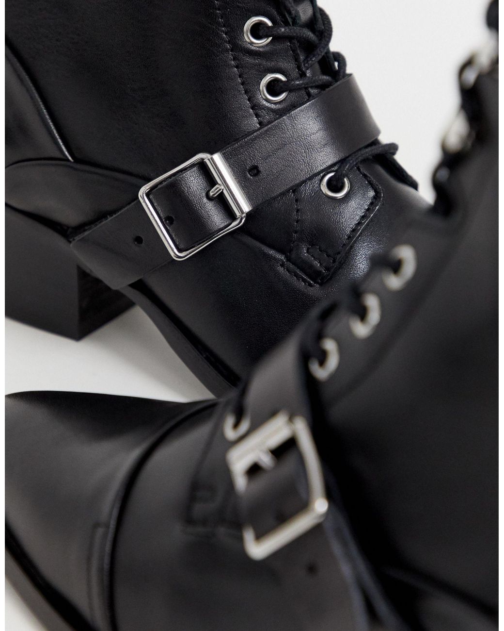 AllSaints Katy Lace Up Heeled Leather Boots With Buckle in