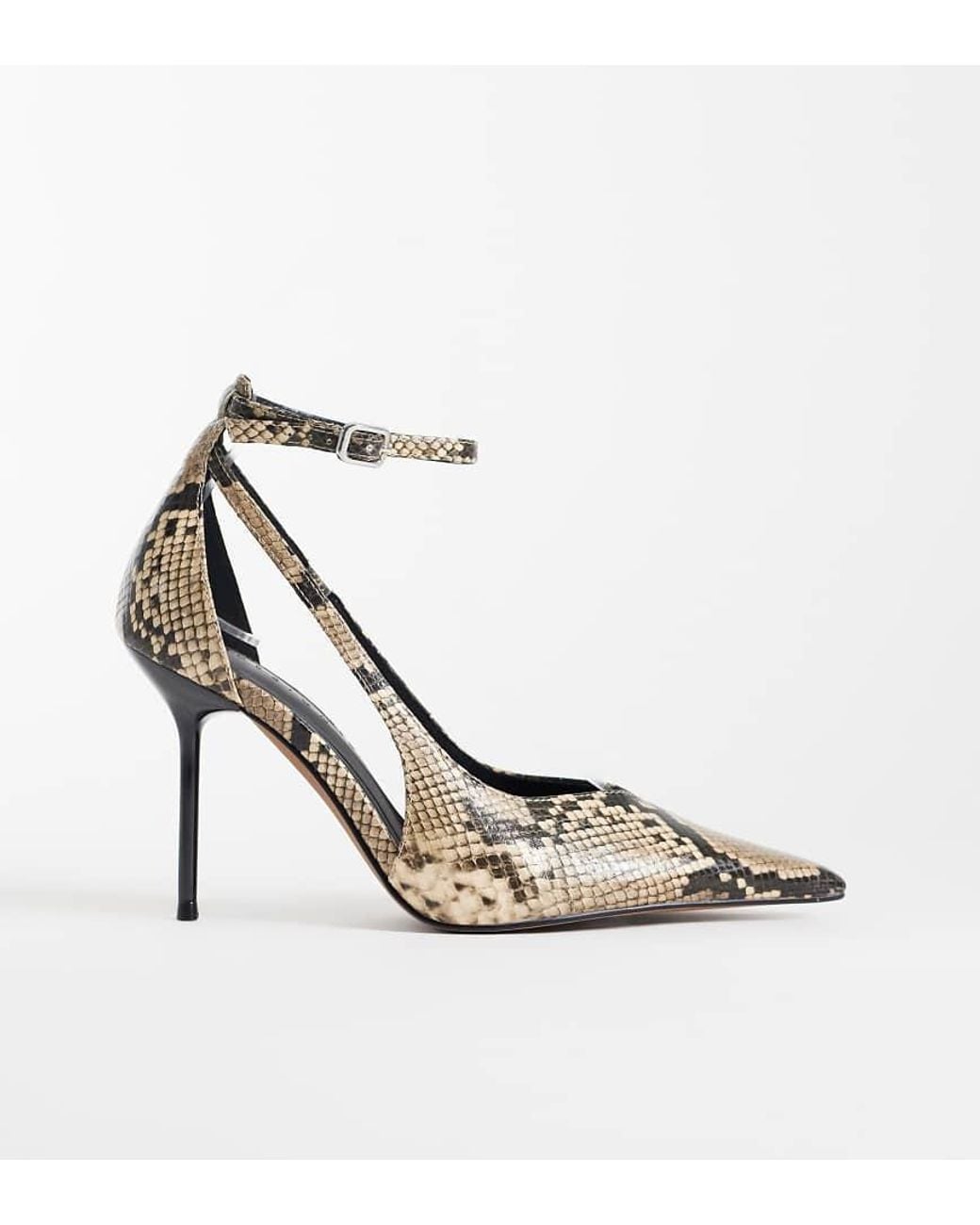 Asos Design Wide Fit White Progress Pattern Work Stiletto Court Shoes