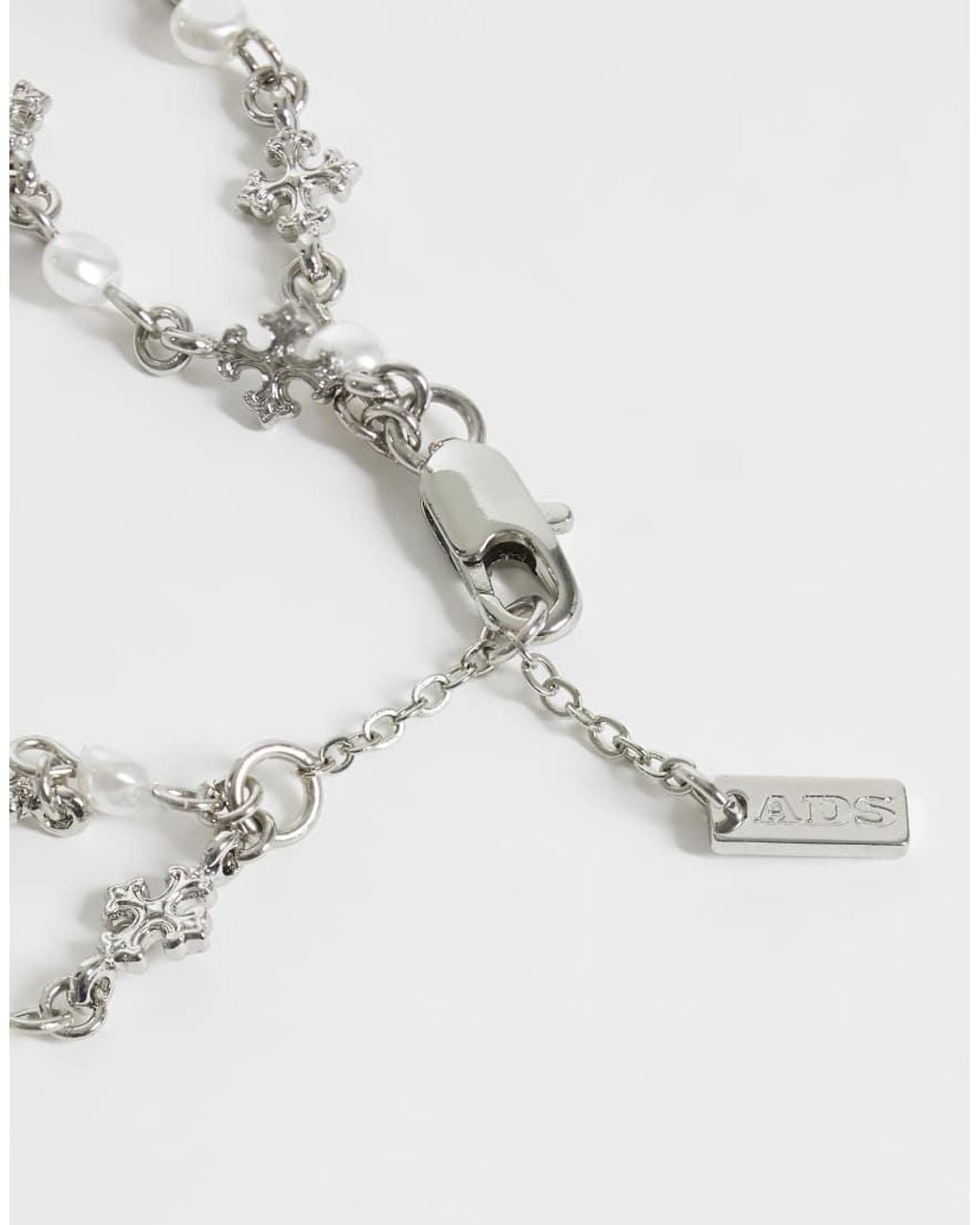 ASOS Metallic 2 Pack Pearl And Cross Chain Bracelet for men