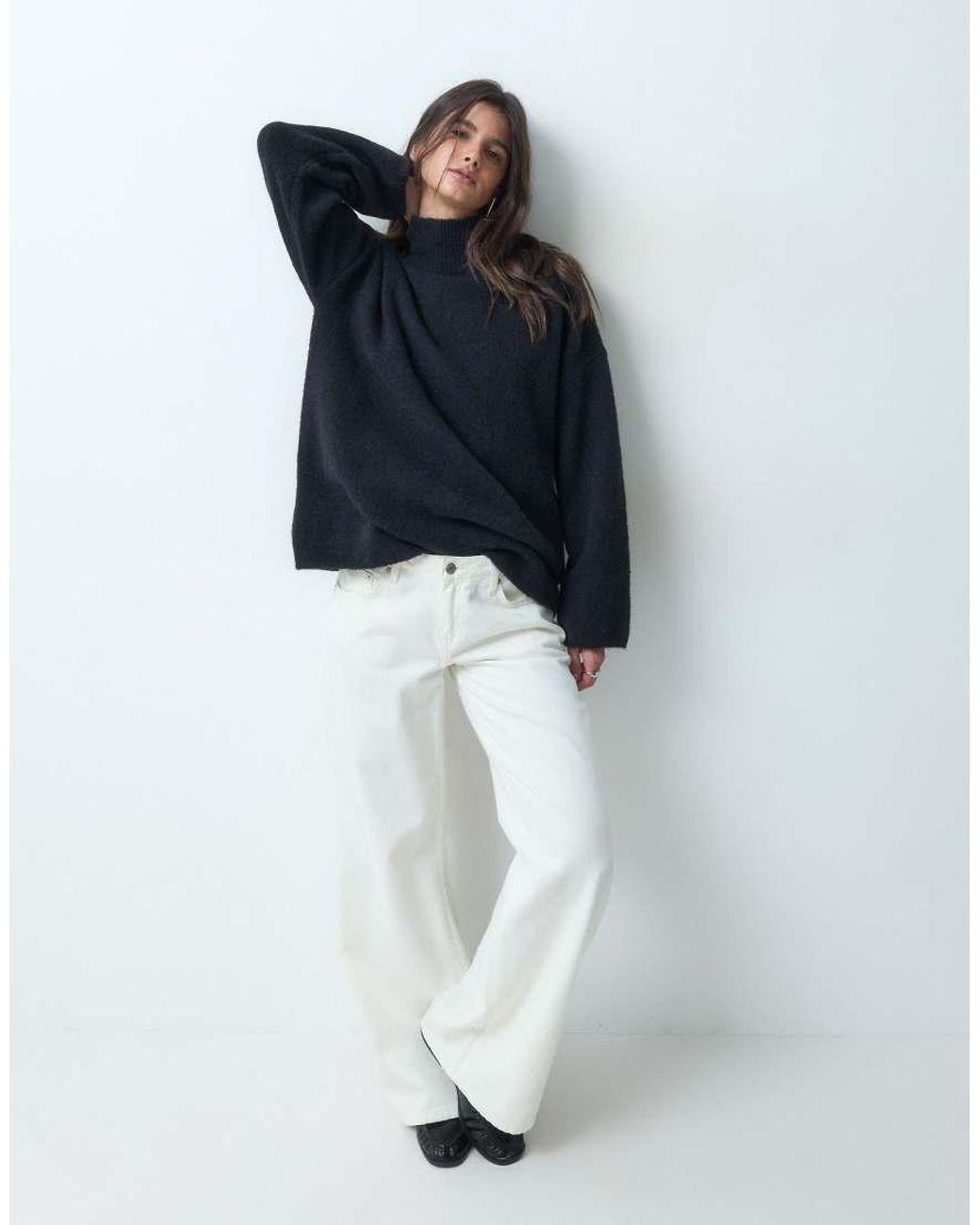 ASOS Blue Relaxed Fluffy Funnel Neck Jumper With Wool