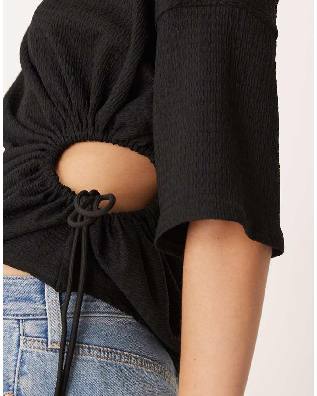 ASOS Black Textured T-shirt With Drawstring Waist Detail