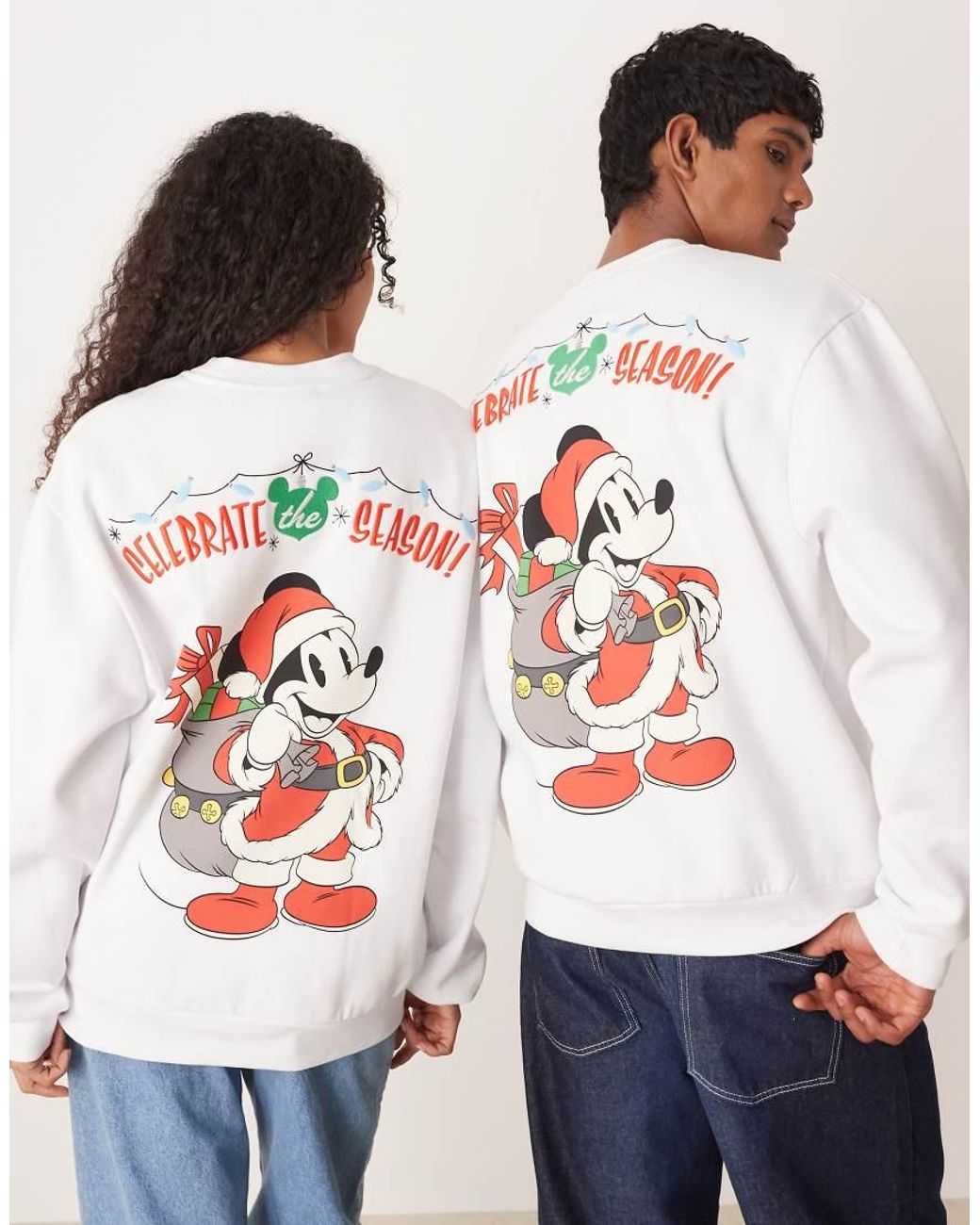 ASOS Blue Disney Christmas Relaxed Sweatshirt With Mickey & Friends Prints