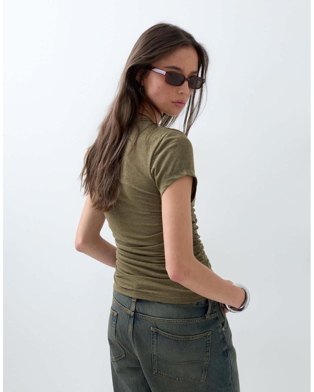 ASOS Green Drapey Wrap Front Top