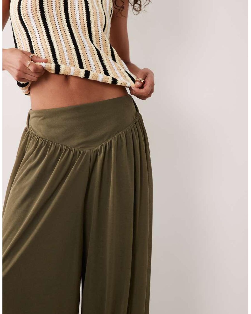 ASOS Natural Cropped Soft Balloon Pants With Deep Waistband