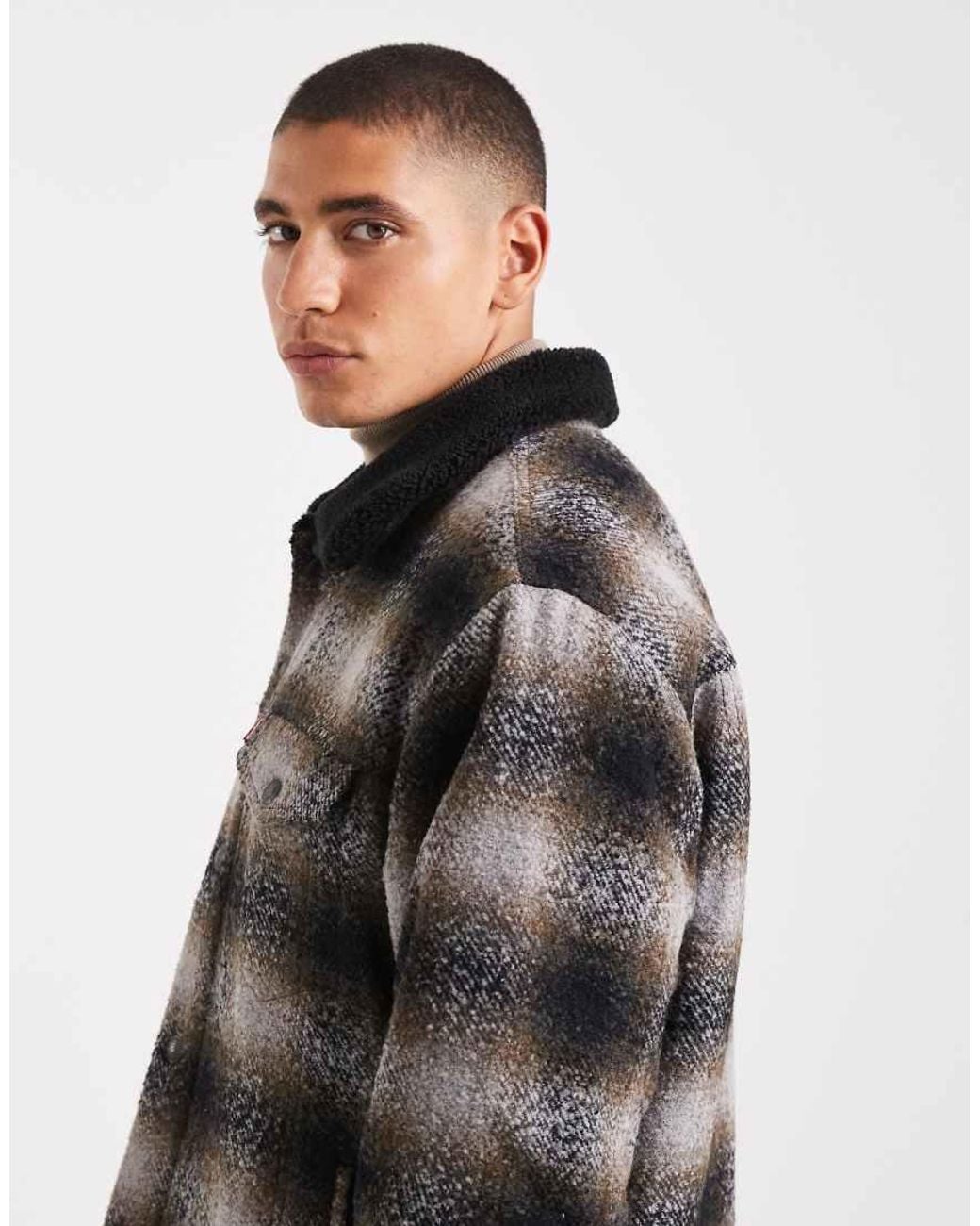 Levi's Black Relaxed Fit Plaid Sherpa Trucker Jacket for men