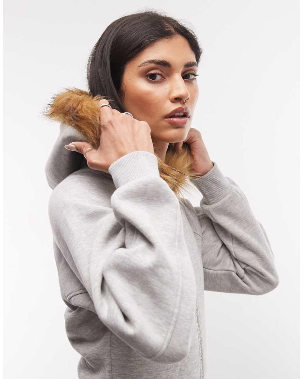 Collusion Gray Fur Trim Hoodie Zip Through