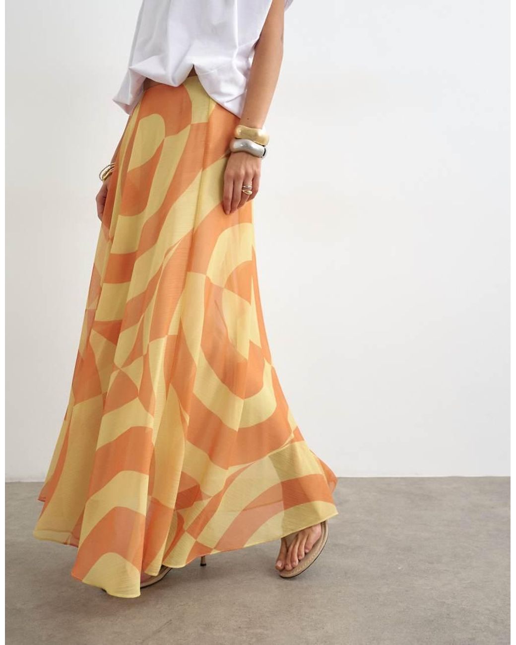 TOPSHOP Multicolor Sheer Full Circle Chiffon Midi Skirt