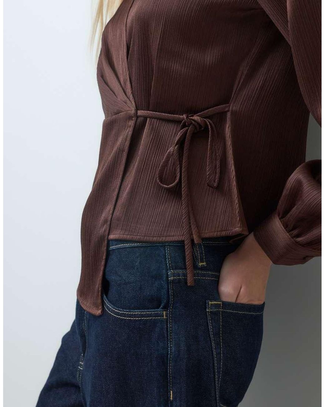 Vero Moda Brown Satin Wrap Front Blouse With Tie