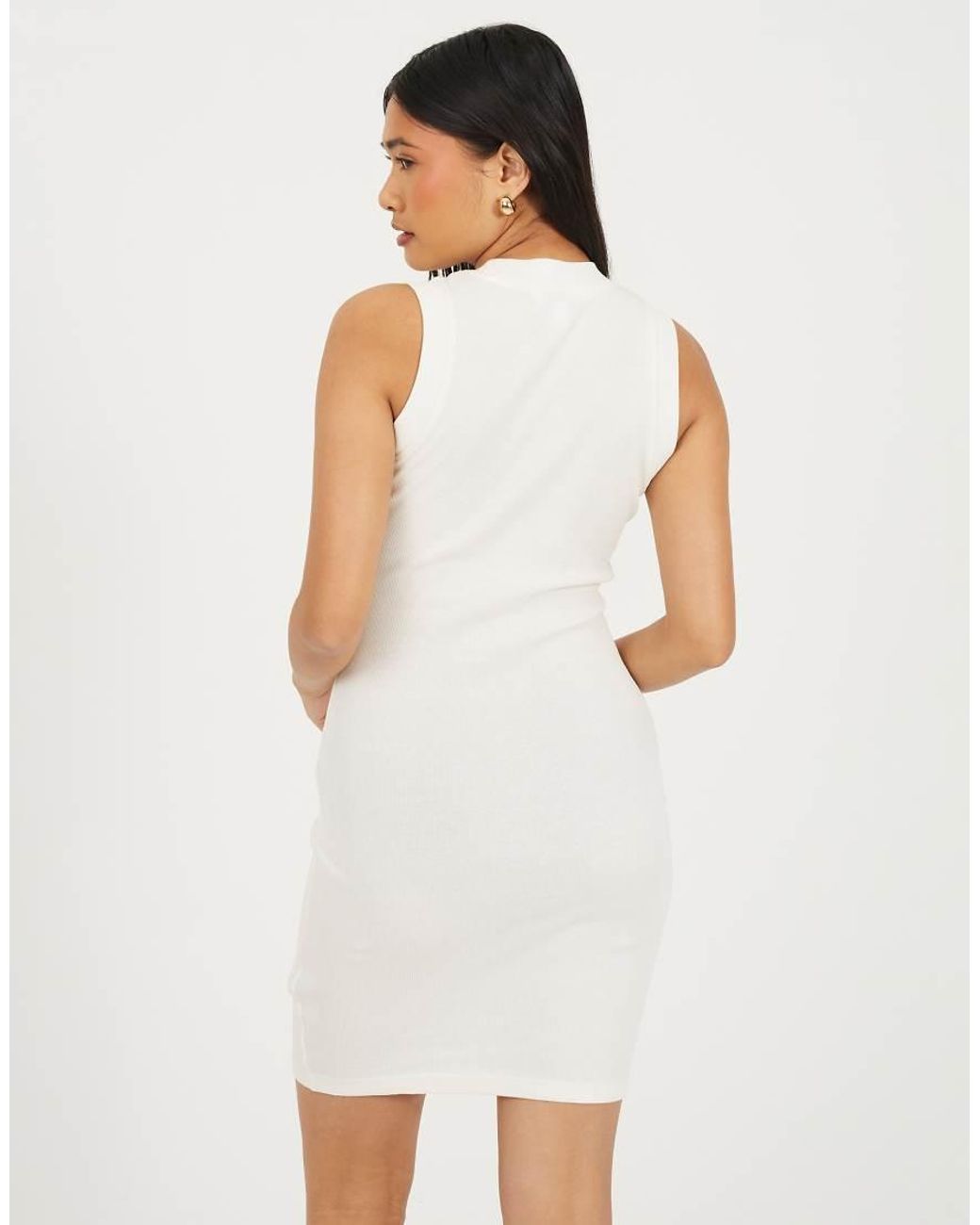 Brave Soul White Ribbed Jersey Sleeveless Bodycon Mini Dress