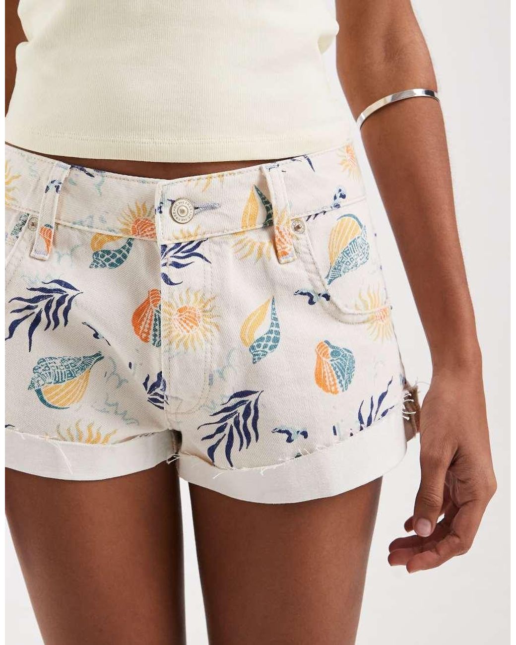 Free People White Cali Cuffed Printed Short