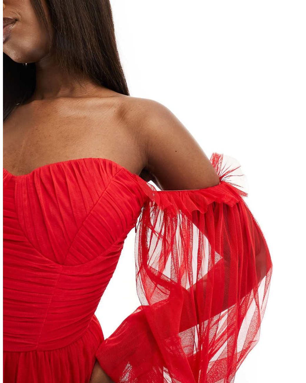 Red ruffle dress long sleeve deals