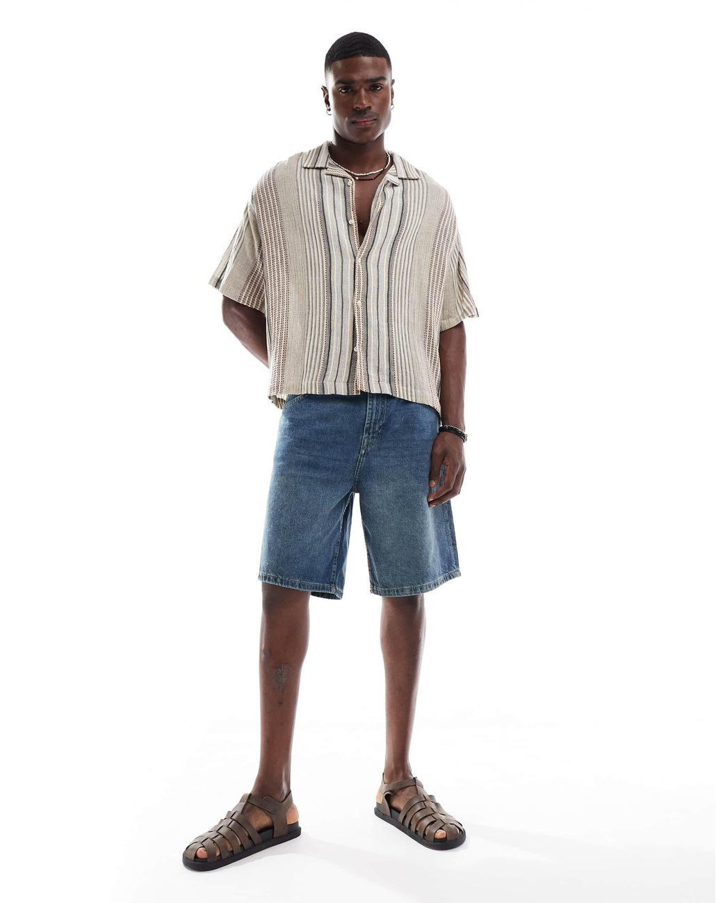 Pull&Bear – strukturiertes retro-hemd in Gray für Herren
