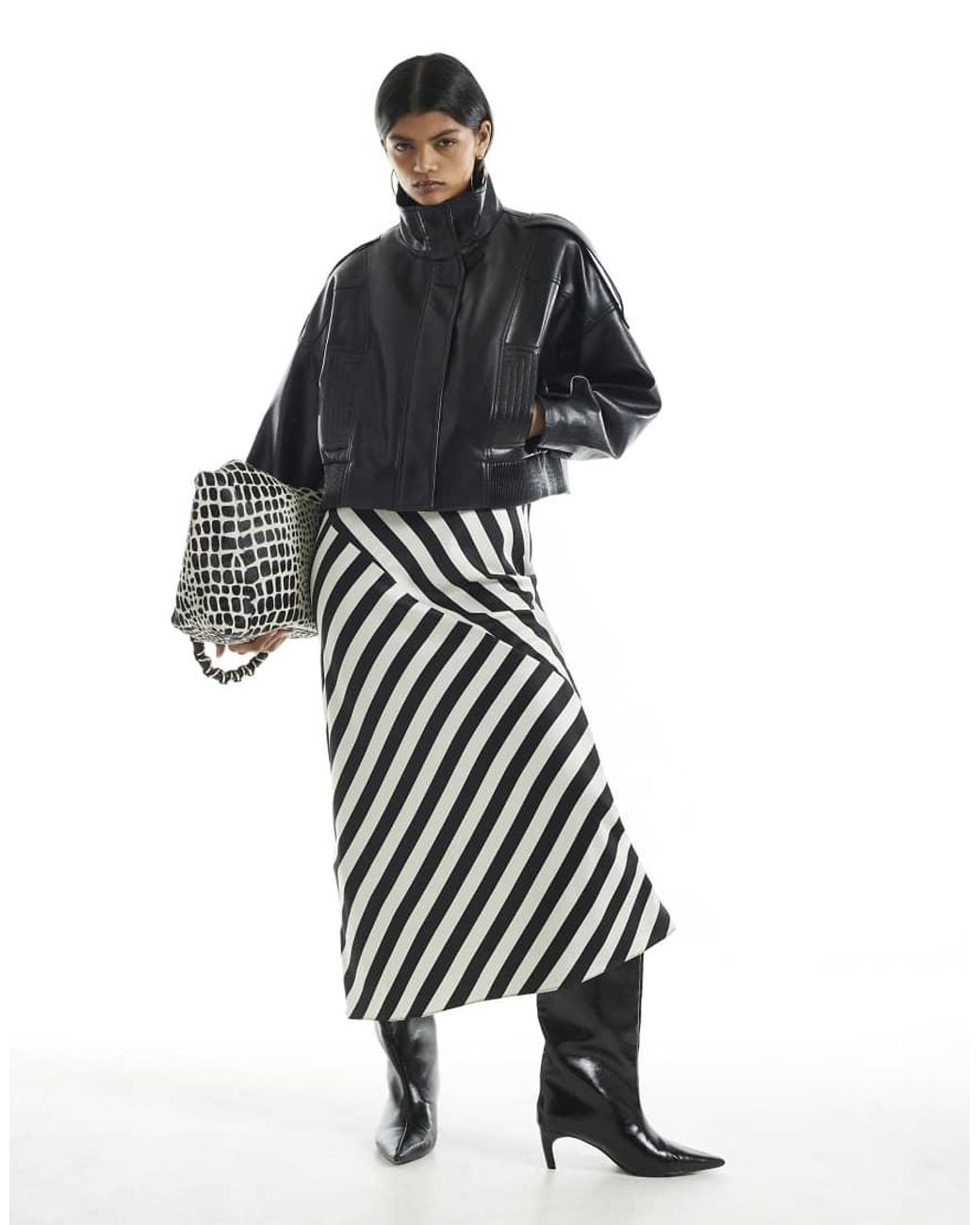 River Island Black Faux Leather Funnel Boxy Jacket