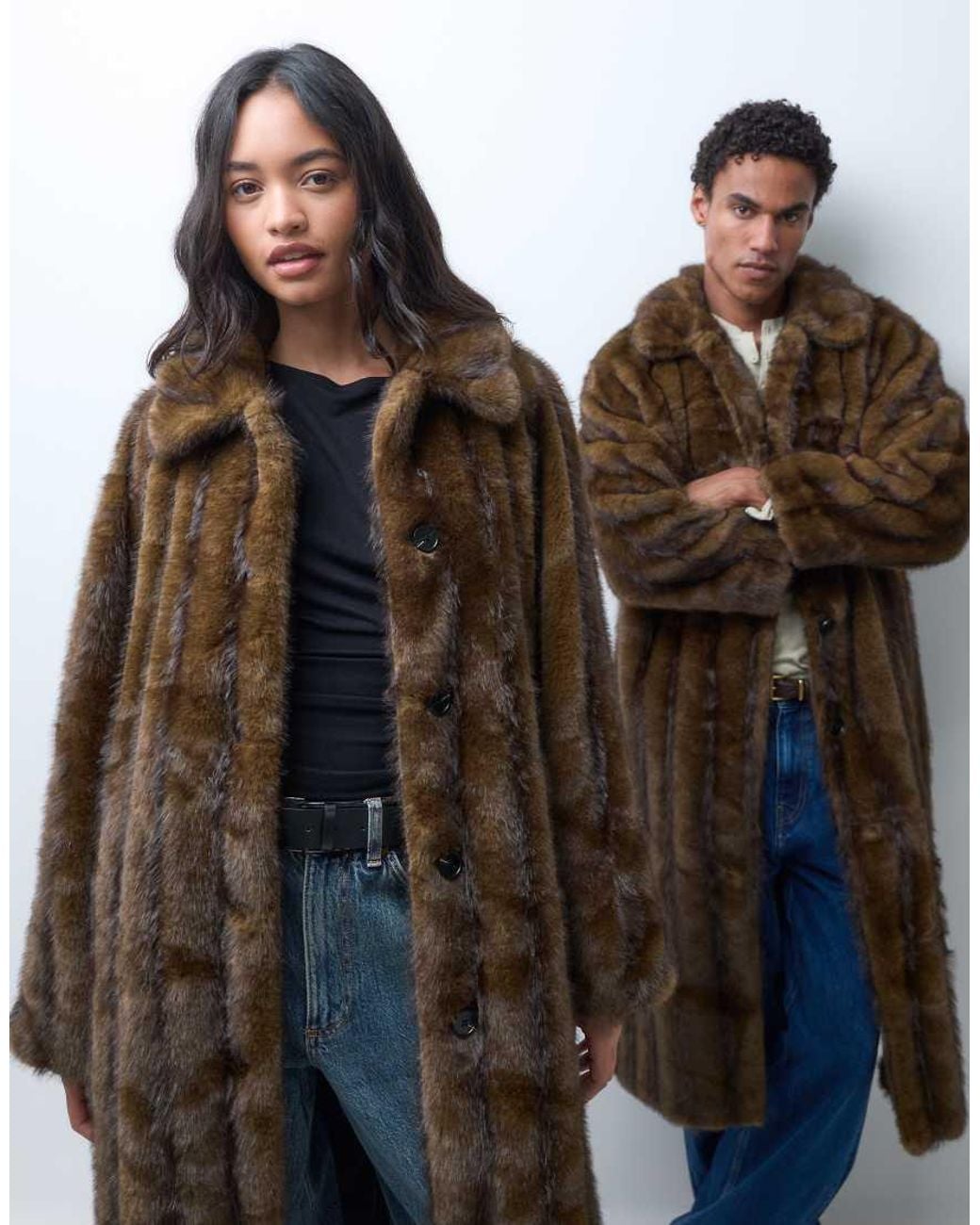 Reclaimed Vintage Black Unisex Faux Fur Maxi Coat